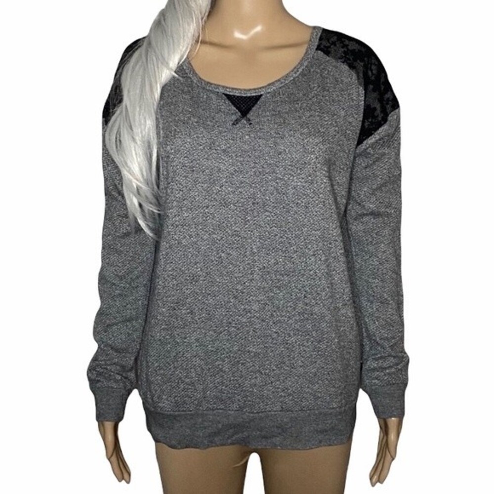 Maison Scotch Crew Neck Cotton Lace Detail Gray Sweater Size Medium